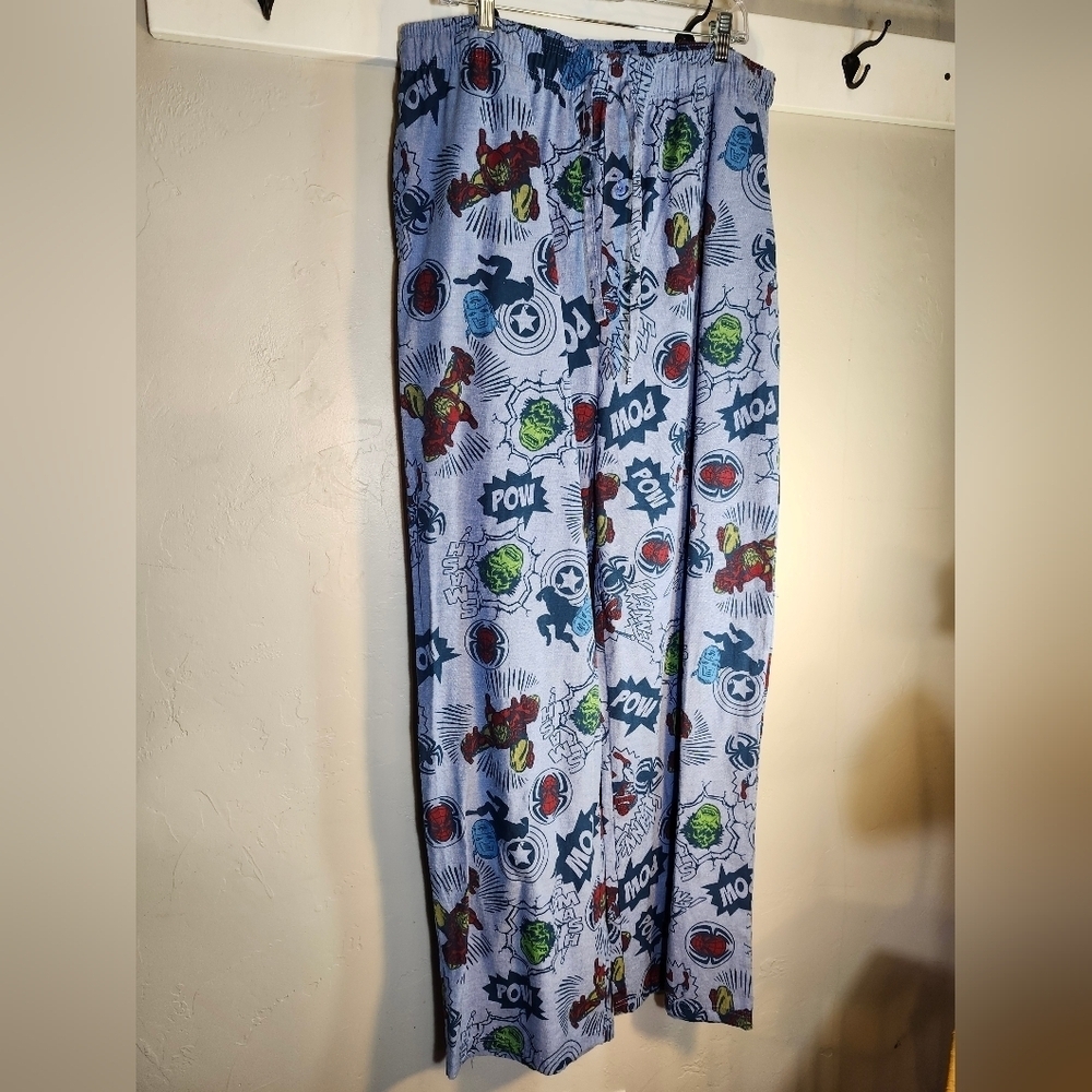 Marvel Superhero Lounge Bottoms Blue Spider Man Hulk Pockets Men's Size 2X 44/46